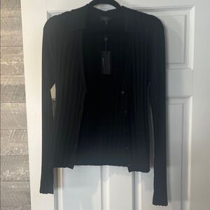 rag & bone Black Ribbed Collared Cardigan